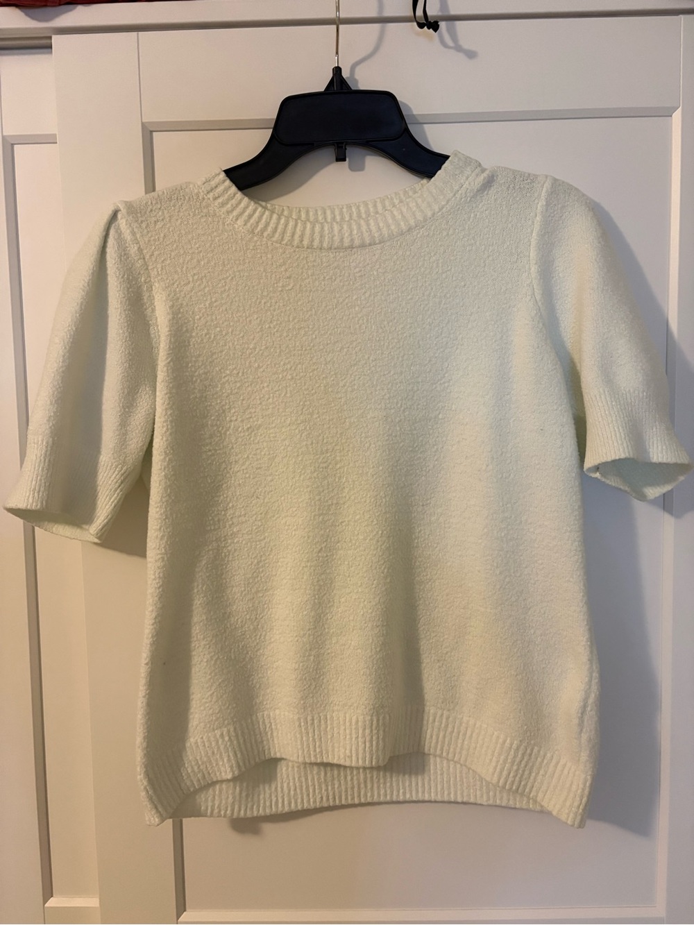 Rachel Zoe Soft Cream Short Sleeve Crewneck Sweater